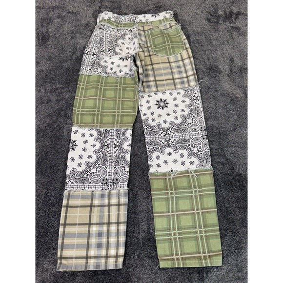 Jeans Patchwork High Waisted Pants Baggy Ankle Boho Hippie Cottage Sz Smallx29 - Picture 2 of 4